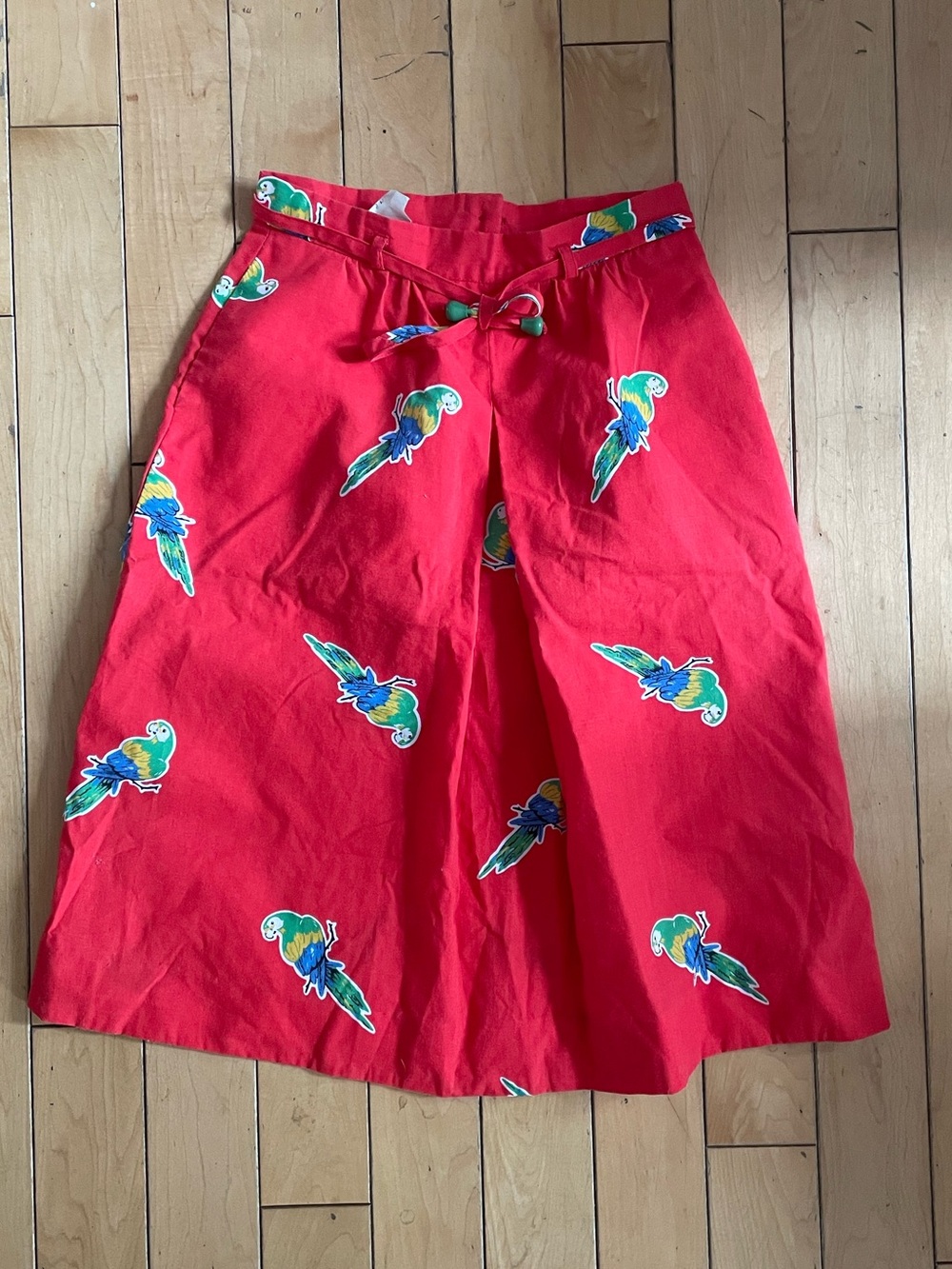 Vintage - Red Parrot Print A-Line Skirt